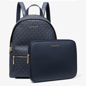 Michael Kors Navy Signature Mini Backpack with Gold Hardware